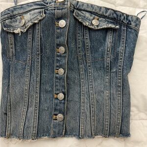 Zara Blue Denim Button-Up Tank Top